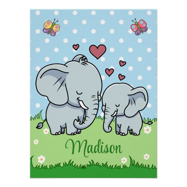 Niedliche Mama und Baby Elephant, Personalisiert Poster (Vorderseite)
