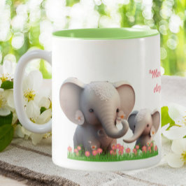 Niedliche Mama und Baby Elephant Personalisiert Zweifarbige Tasse