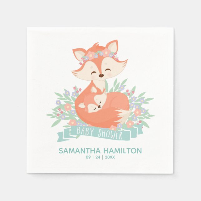 Niedliche Mama- und Baby Fox Woodland Boy Babydusc Serviette (Vorderseite)