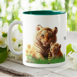 Niedliche Mama und Baby Tiger Personalisiert Zweifarbige Tasse