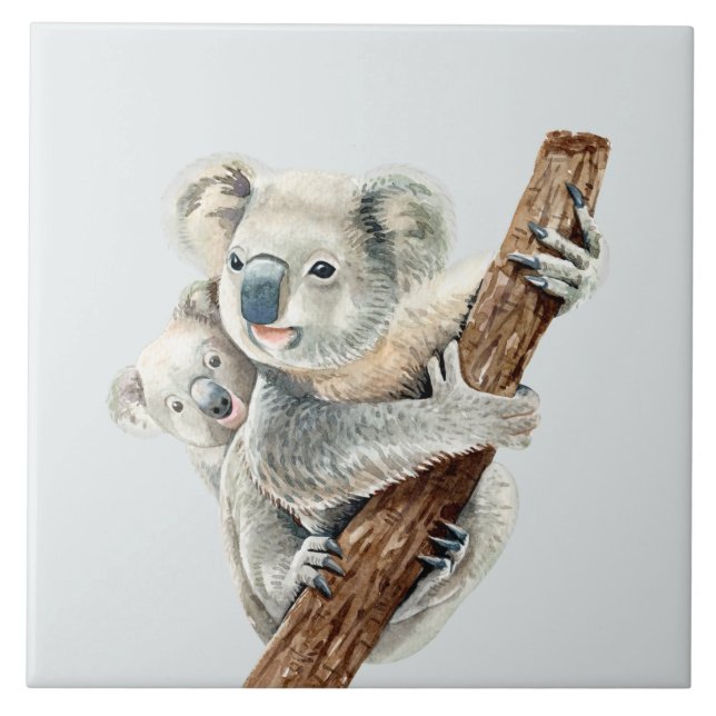 Niedliche Mama und Baby Wasserfarbe Koala auf hell Fliese (Vorderseite)