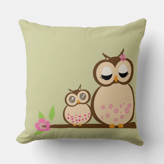 Niedliche Mama- und Babyeule Kissen (Vorderseite)