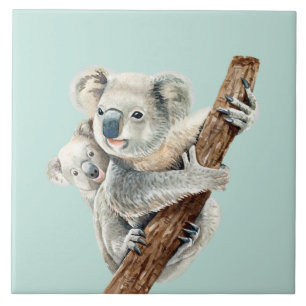 Niedliche Mama und Babywasserfarbe Koala auf hellg Fliese