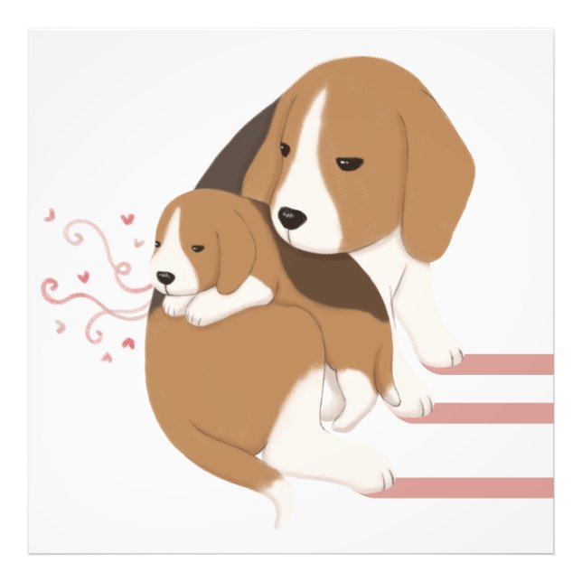 Niedliche Mama von Beagles und Kinderdarstellung Fotodruck (Vorne)