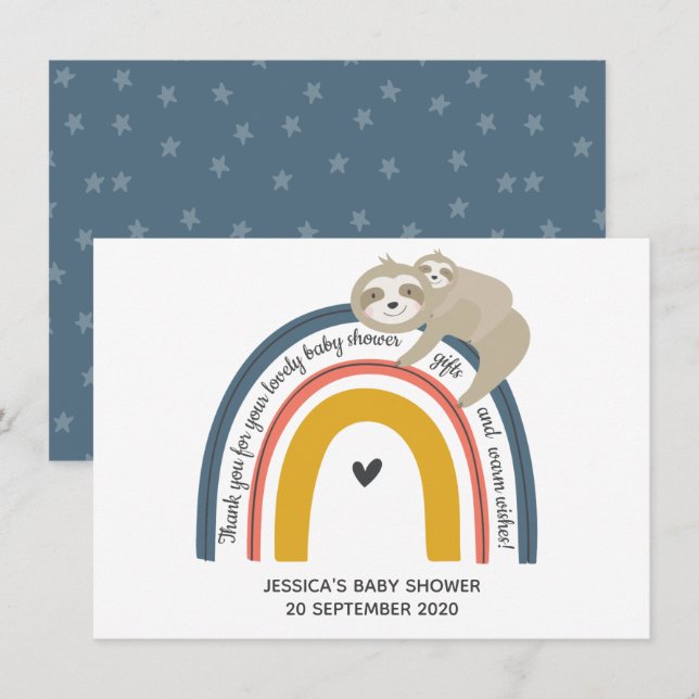 Niedliche Mami und Baby Sloth Rainbow Danke Karte (Vorne/Hinten)