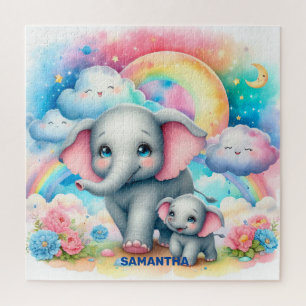 Niedliche Mami und ihr Puzzle aus Elefanten