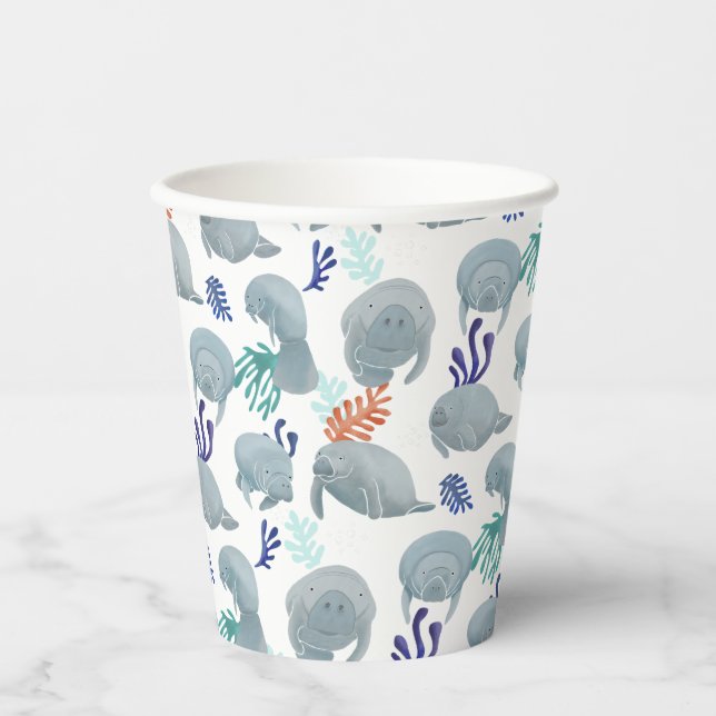 Niedliche Manateure mit Bläschen-Muster Pappbecher (Vorderseite)