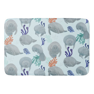 Niedliche Manateure mit Blasen-Muster - hellblau Badematte