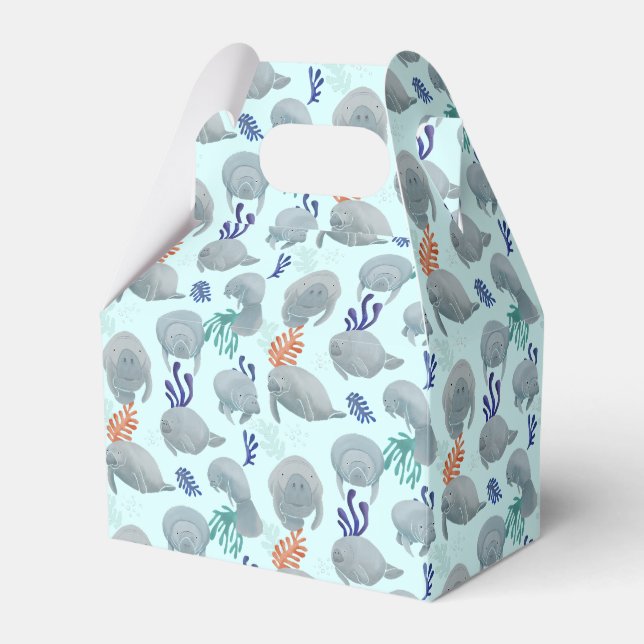 Niedliche Manateure mit Blasen-Muster - hellblau Geschenkschachtel (Vorderseite)