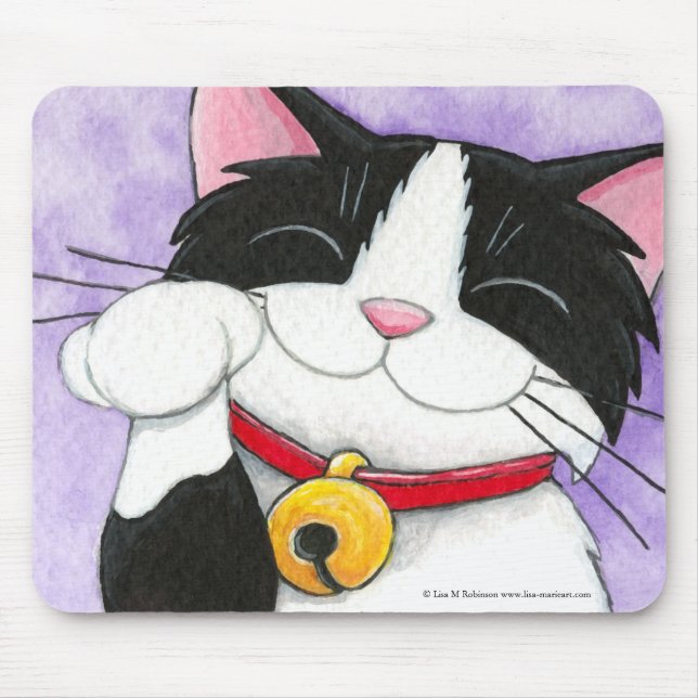 Niedliche Maneki Neko glückliche Tuxedo-Katze Mousepad (Vorne)