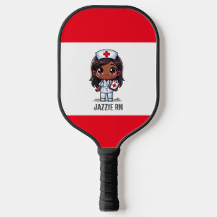 Niedliche Manga Black Nurse Brown Hair und Augen C Pickleball Schläger