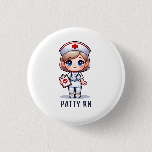 Niedliche Manga Blonde Nurse Karikatur Personalisi Button (Vorderseite)