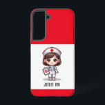 Niedliche Manga-Krankenschwester mit braunen braun Samsung Galaxy Hülle<br><div class="desc">Dieses Telefongehäuse für Krankenschwestern verfügt über eine niedliche Manga-Krankenschwester mit braunem Haar und braunen Augen,  die eine Krankenschwester-Kappe trägt und mit einem Namen versehen ist,  um die Grenzen individuell und rot zu gestalten. Ideal für Krankenschwestern oder Krankenpfleger. Bild generiert mit KI.</div>