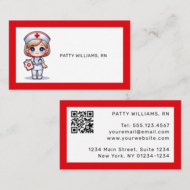 Niedliche Manga-Krankenschwester mit QR-Code für B Visitenkarte (Vorne/Hinten)