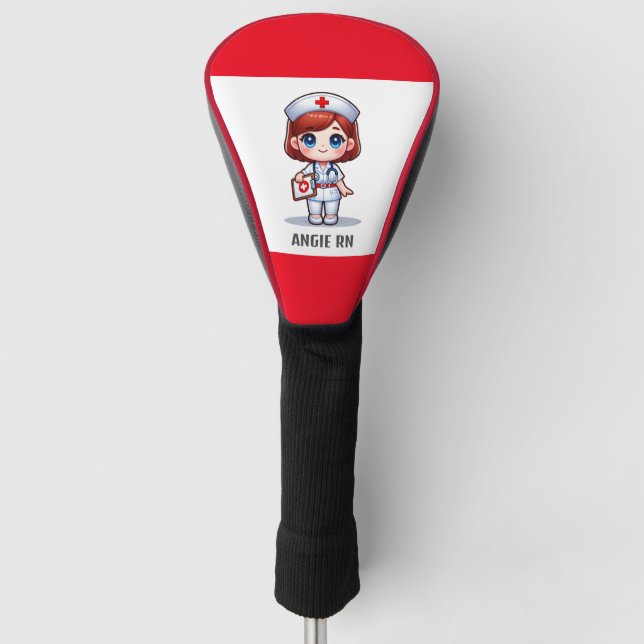 Niedliche Manga-Krankenschwester mit Red Hair Blue Golf Headcover (Vorderseite)