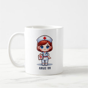 Niedliche Manga-Krankenschwester mit Red Hair Blue Kaffeetasse