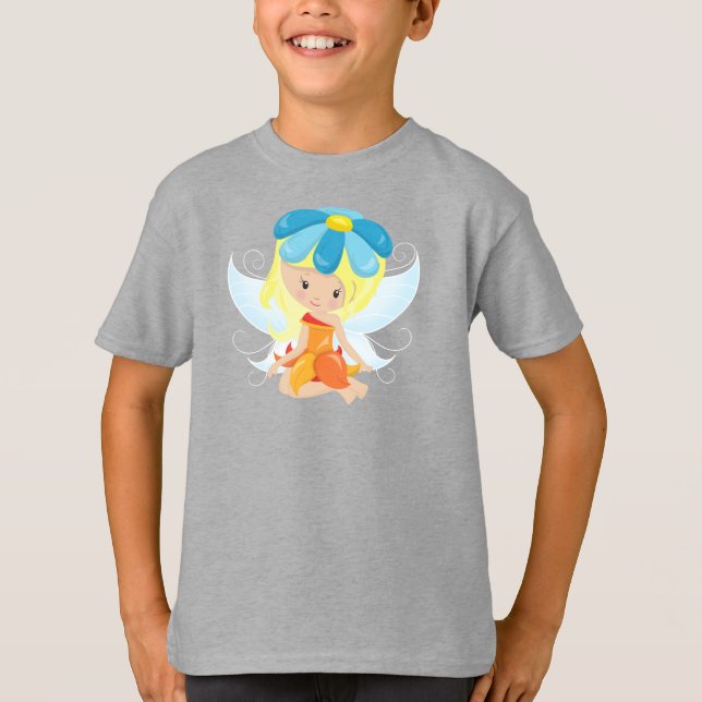 Niedliche Märchen, Zauberei, Blonde Haare, Blume T-Shirt (Vorderseite)