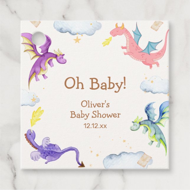 Niedliche Märchenmagic Dragon Babydusche Geschenkanhänger (Vorderseite)