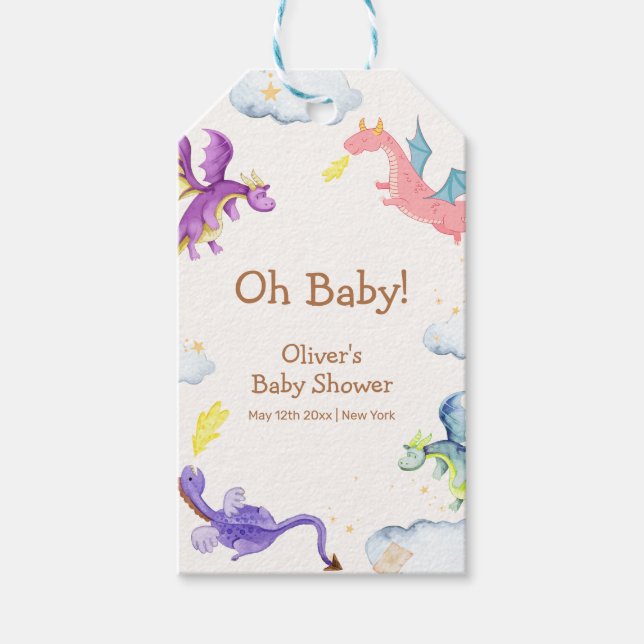 Niedliche Märchenmagic Dragon Babydusche Geschenkanhänger (Vorderseite)