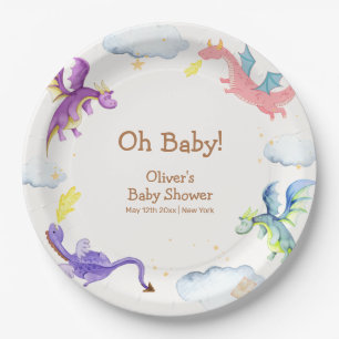 Niedliche Märchenmagic Dragon Babydusche Pappteller
