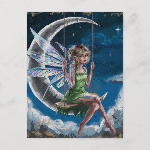 Niedliche Märchenschwingen vor dem Mond Postkarte