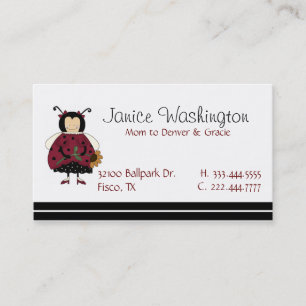 Niedliche Marienkäfer-Mädchen-Mama-Karte Telefonnummerkarte