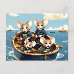 Niedliche Marinemäuse auf dem Schiff Postkarte