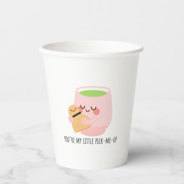Niedliche Matcha Tea Hug Illustration Pappbecher (Vorderseite)