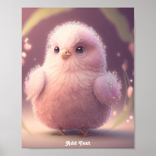 Niedliche Mauer aus schwarzem Pink-Fluffy-Bird Poster