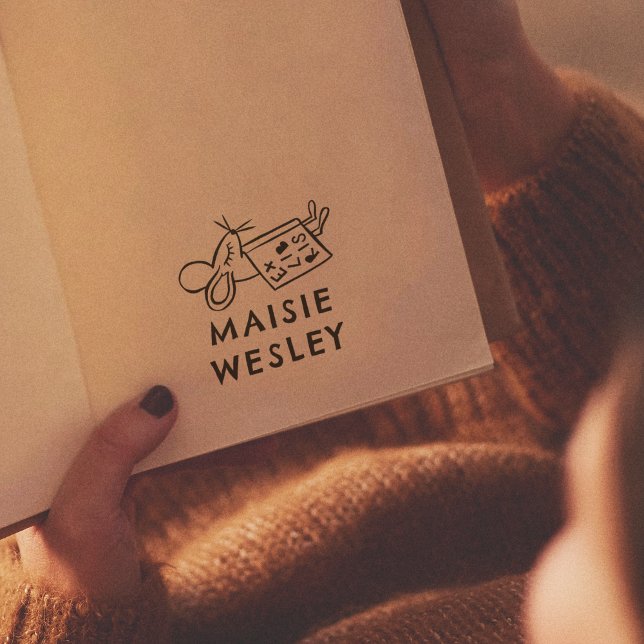 Niedliche Maus Hand Drawn Ex Libris Buchzeichen Bu Gummistempel (Rubber Stamp Mock-up)