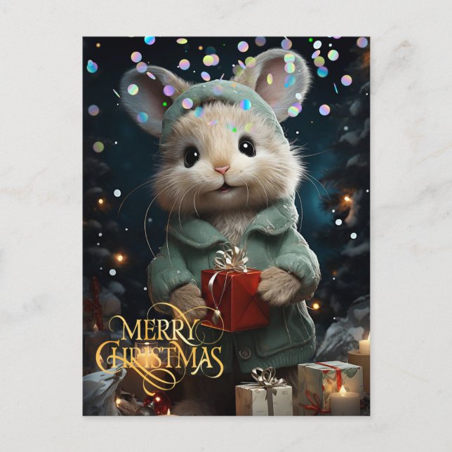 Niedliche Maus. Herzlichen Glückwunsch. Postkarte (Vorderseite)