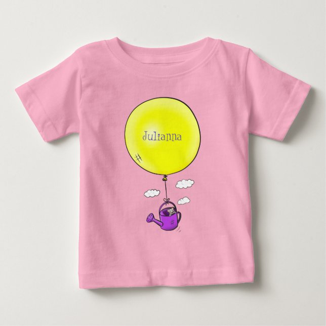 Niedliche Maus in der Gießkanne mit Ballon Cartoon Baby T-shirt (Vorderseite)