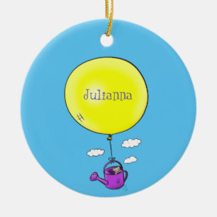 Niedliche Maus in der Gießkanne mit Ballon Cartoon Keramik Ornament