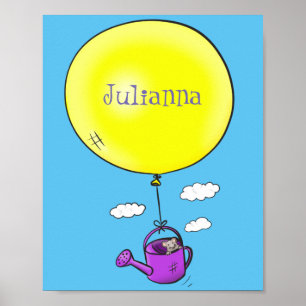 Niedliche Maus in der Gießkanne mit Ballon Cartoon Poster