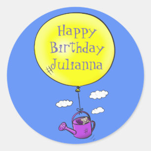 Niedliche Maus in der Gießkanne mit Ballon Cartoon Runder Aufkleber