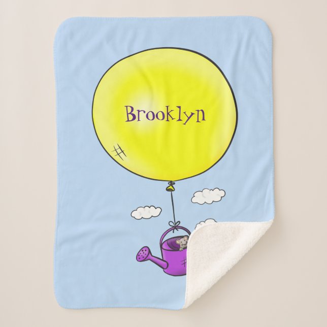 Niedliche Maus in der Gießkanne mit Ballon Cartoon Sherpadecke (Vorderseite)