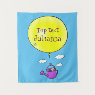 Niedliche Maus in der Gießkanne mit Ballon Cartoon Wandteppich