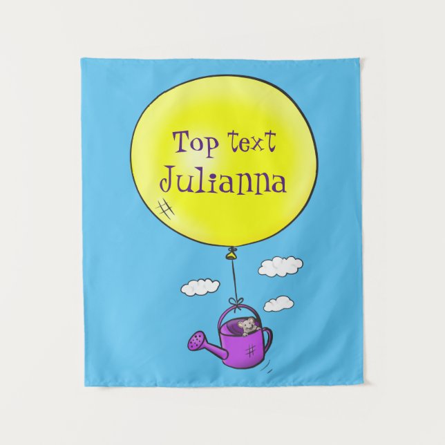 Niedliche Maus in der Gießkanne mit Ballon Cartoon Wandteppich (Vorderseite)