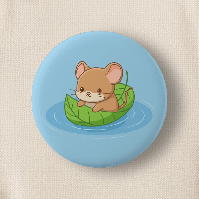 Niedliche Maus in einem Blattboot Blau Button (Von Creator hochgeladen)