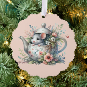 Niedliche Maus in floraler Teekannen-Illustration Ornament Karte