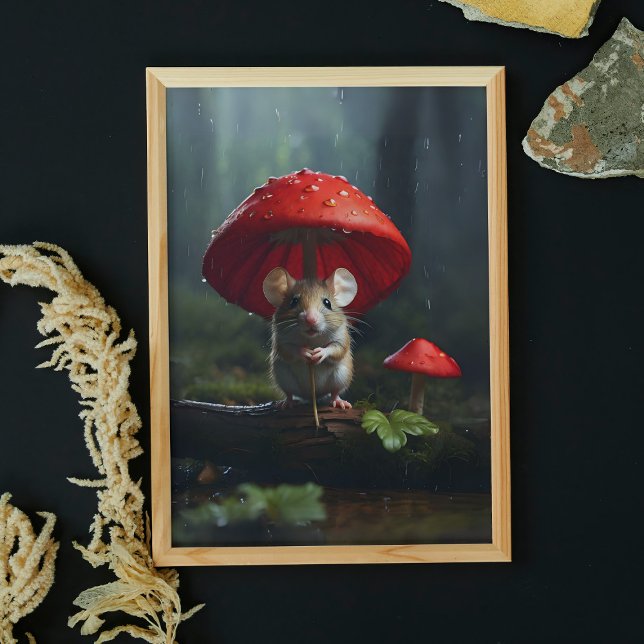 Niedliche Maus in Wald Pilz Umbrella Poster (Von Creator hochgeladen)