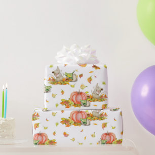 Niedliche Maus, Kürbis und farbenfrohe Muster Geschenkpapier