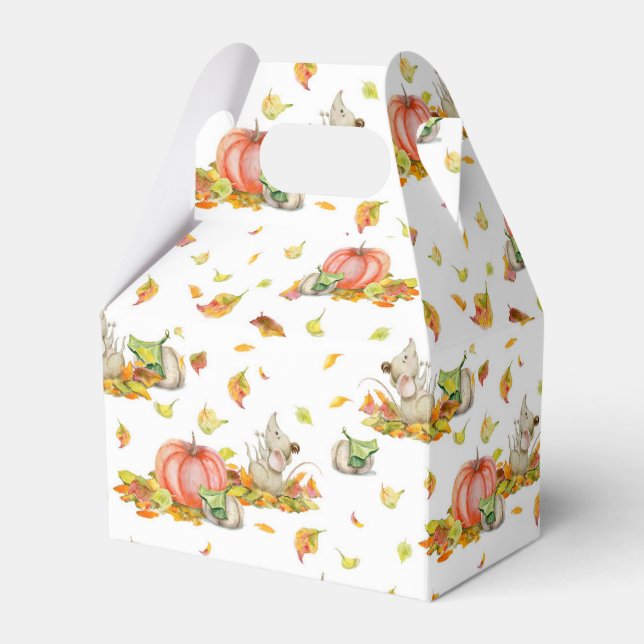 Niedliche Maus, Kürbis und farbenfrohe Muster Geschenkschachtel (Vorderseite)