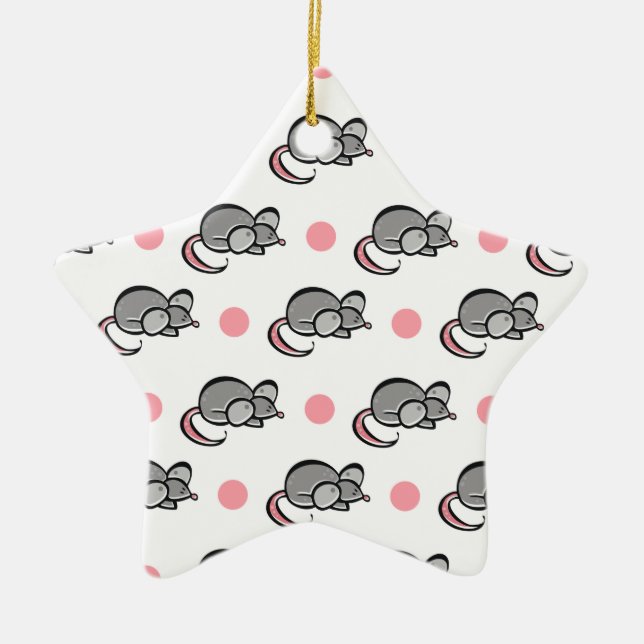 Niedliche Maus, Mäuse, rosa und weiße Polka-Punkte Keramik Ornament (Vorne)