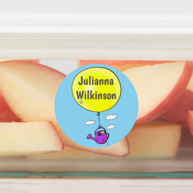 Niedliche Maus mit Ballon personalisierter Cartoon Etiketten (Befestigt)