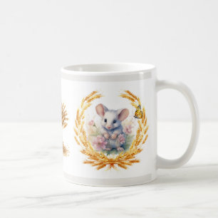 Niedliche Maus mit Blume und Tasse von Weizen