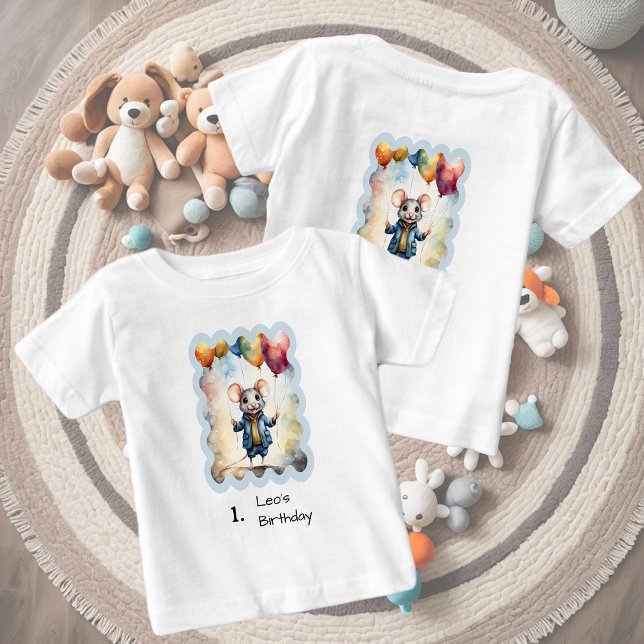 Niedliche Maus mit bunten Ballons, kundenspezifisc Baby T-shirt (Von Creator hochgeladen)