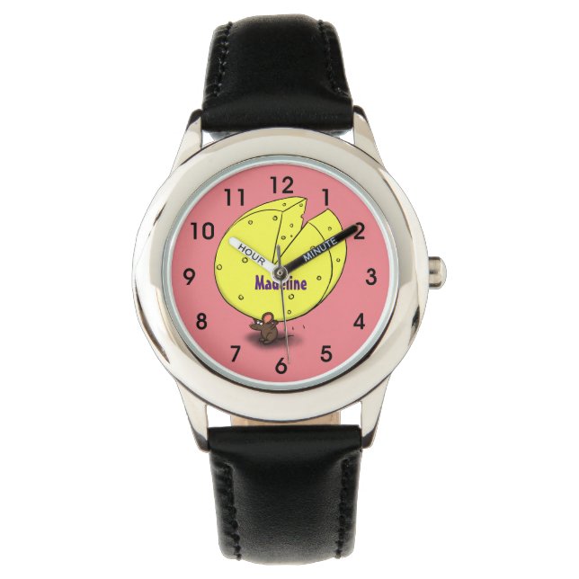 Niedliche Maus mit Cartoon-Abbildung Armbanduhr (Vorderseite)