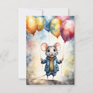 Niedliche Maus mit farbenfrohen Ballons, individue Karte