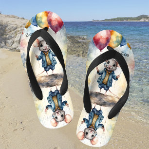 Niedliche Maus mit farbigen Ballons, personalisier Kinderbadesandalen